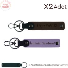 Miawiki Arkadaşa Anlamlı Armağan Isim & Soyisim Yazılı 2’li Anahtarlık Seti, Mor-Koyu Kahve-Lacivert