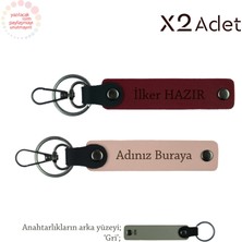 Miawiki Anneler Gününe Şık Hediye, Isim Yazılı 2’li Anahtarlık Seti, Yavru Ağzı-Bordo-Gri