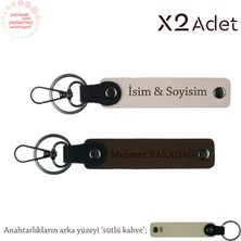 Miawiki Kuzene Yılbaşı Armağanı, Isim & Soyisim Kişiselleştirilmiş 2’li Anahtarlık, Pudra-Koyu Kahve-S Kahve