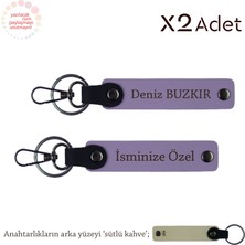 Miawiki Akrabaya Yılbaşı Hediyesi, Isimli & Soyisimli 2’li Anahtarlık Seti, Mor-Sütlü Kahve