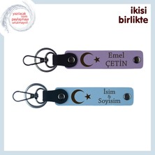 Miawiki Ay Yıldız Motifli Anahtarlık Seti – Kişiye Özel Yazılabilir Hediye Paketi, Mor-Gök Mavi