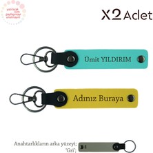 Miawiki Arkadaşa Anlamlı Hediye, Isim & Soyisim Yazılı 2’li Anahtarlık Seti, Sarı-Turkuaz-Gri