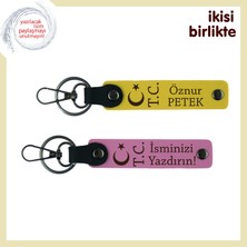 Miawiki Sevgililer Gününe Romantik Dokunuş – Ay Yıldız Tc Temalı Isimli Anahtarlık Hediyesi, Sarı-Pembe