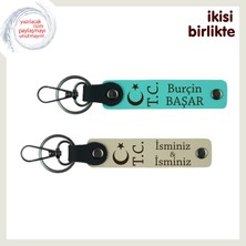 Miawiki Sevdiklerine Değerli Bir Hediye, Ay Yıldız Tc Temalı Kişiye Özel Anahtarlık Set, Turkuaz-Sütlü Kahve