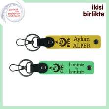 Miawiki Yıllara Dayanan Bağa Özel Hediye – Ayyıldız Kurt Göktürk Temalı Kişisel Anahtarlık Takım, Sarı-Yeşil