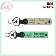 Miawiki Trabzonlu Annene Anlamlı Deri Anahtarlık 2'li Set, Isim Yazılabilir Hediye, Sütlü Kahve-Açık Yeşil