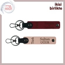 Miawiki Türk Yazısı Zarif Anı – Kişisel Isimli Anahtarlık Hediye Takımı 2' Li, Bordo-Yavru Ağzı