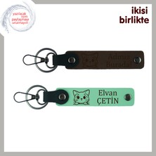 Miawiki Kediyle Başlayan Hayat Farkındalığına Hediye, Isim Yazılabilir Anahtarlık Seti, Koyu Kahve-A Yeşil