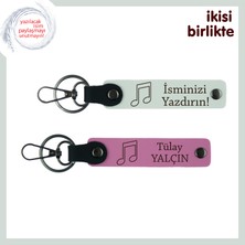 Miawiki Müzisyen Sevgiliye Ömürlük Hatıra, Deri Nota Figürlü Anahtarlık Seti, Adını Yazdır, Beyaz-Pembe