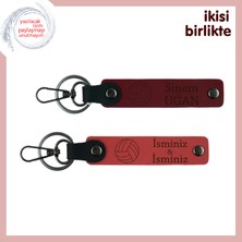 Miawiki Voleybol Kursunu Tamamlayanlara Anlamlı Hatıra, Deri Anahtarlık Takımı, Isim Yazılabilir, Bordo-Nar