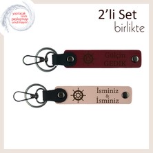 Miawiki Sevdiğinizle Ortak Yönünüzü Taşıyan Set, Gemi Dümeni Tasarımlı, Isminize Özel, Bordo-Yavru Ağzı