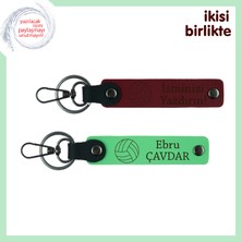 Miawiki Voleybolcu Çocuğa Motive Edici Hediye, Isim Yazılabilir Deri Anahtarlık Takımı, Bordo-Fıstık Yeşil