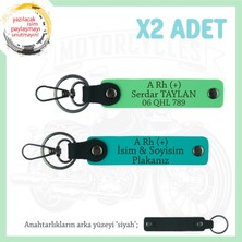 Miawiki Motosiklet Kullanana Hediye, Isim Plaka ve A + Kan Grubu Yazılı X2 Anahtarlık, K Turkuaz-F Yeşil-Syh