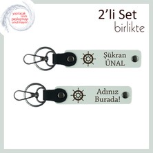 Miawiki Kaptan Ruhlu Dostlara Hediye, Gemi Dümeni Desenli Anahtarlık Set, Kişiselleştirilebilir, Beyaz-Beyaz