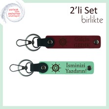 Miawiki Yazılabilir Gemi Dümeni Figürlü Deri Anahtarlık Takımı, Şık Tasarım, Bordo-Açık Yeşil