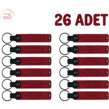 Miawiki Bale Sınıfı Mezuniyetine Uygun, 26'lı Set, Kişiye Özel Yazılı Deri Hediyelik Anahtarlık, Kırmızı