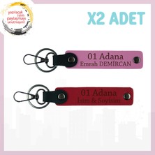 Miawiki Kırmızı-Pembe, Isme Özel 01 Adanalı Için Hediye Şık ve Anlamlı Hatıra Tasarım 2'li Anahtarlık Takım