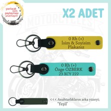 Miawiki Motor Severlere Isim Plaka ve 0 Rh (+) Kan Grubu Yazılı Özel Tasarım X2 Anahtarlık, Sarı-Turkuaz-Ysl