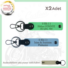 Miawiki Biker Dostlarına, Isim Plaka ve 0 Rh (-) Kan Grubu Yazılı, Motor X2' Li Anahtarlık, Mavi-F Yeşil-Sk