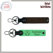 Miawiki Aileye Hatıra Kalacak Hediye – Üç Ayyıldız Desenli Isimli Anahtarlık Takımı, Koyu Kahve-Yeşil