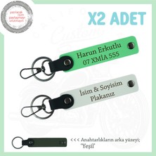 Miawiki Yol Dostlarına Özel Hediye, Isim ve Plaka Yazılı Şık 2’li Deri Anahtarlık Seti, Beyaz-F Yeşil-Ysl