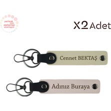 Miawiki Çiftlere Yıl Dönümü Hediyesi, Isim Yazılı 2’li Anahtarlık Takımı, Pudra-Sütlü Kahve