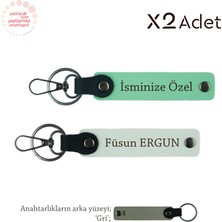 Miawiki Yeni Evlilere Romantik Hediye, Isim & Soyisim Kişiselleştirilmiş 2’li Anahtarlık, Yeşil-Beyaz-Gri