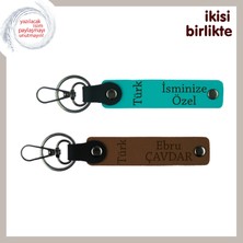 Miawiki Anı Niteliğinde Unutulmaz Hediye – Türk Yazısı Kişisel Anahtarlık Seti, Koyu Turkuaz-Kahve