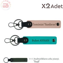 Miawiki Dayıya Yılbaşı Sürprizi, Isimli & Soyisimli 2’li Anahtarlık Hediye, Yavru Ağzı-Koyu Turkuaz-Yeşil