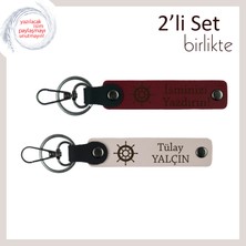 Miawiki Denizcilik Temalı Kişisel Hediyelik, Gemi Figürlü Deri Anahtarlık Seti, Bordo-Pudra