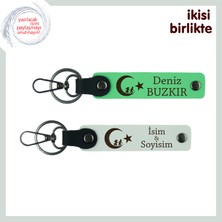 Miawiki Ailene Anlamlı Hediye – Çocuk ve Ayyıldız Isimli 2’li Anahtarlık Takımı, Fıstık Yeşil-Beyaz