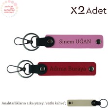 Miawiki Yılbaşı Için Şık Hediye, Isim Yazılı 2’li Anahtarlık Hediye Takımı, Kırmızı-Pembe-Sütlü Kahve