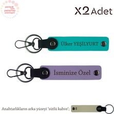 Miawiki Yılbaşı Için Şık Sürpriz, Isimli & Soyisimli 2’li Anahtarlık Seti, Mor-Koyu Turkuaz-Sütlü Kahve