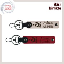 Miawiki Kişisel Armağan – Ayyıldız Kurt Göktürk Desenli Isme Yazılabilir X2 Anahtarlık Hediye, Pudra-Kırmızı