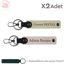 Miawiki Babalar Gününe Zarif Armağan, Isim & Soyisim Yazılmış 2’li Anahtarlık, Pudra-Sütlü Kahve-Lacivert