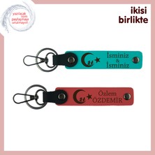 Miawiki Vatan Temalı Sürpriz, Çocuk ve Ayyıldız Kişiye Özel 2’li Anahtarlık Takımı, K Turkuaz-Nar Çiçeği