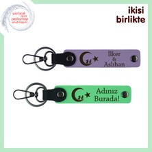 Miawiki Vatan Temalı Kişiye Özel Anahtarlık X2 – Çocuk ve Ayyıldız Hediye Takımı Isim Yazılı, Mor-Yeşil