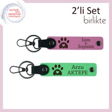 Miawiki Köpek Isimli Yazılabilir Anahtarlık Takımı, Kalpli Pati Deseniyle Sevimli Hediye, Pembe-Fıstık Yeşil