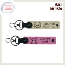 Miawiki Kedili Hayatınıza Sevimli Bir Dokunuş, Isimli Deri Anahtarlık Takımı, Sütlü Kahve-Pembe
