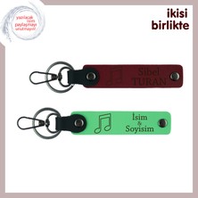 Miawiki Nota Desenli Anlamlı Hediye, Müziksever Eşe Özel Deri Anahtarlık Takımı, Adını Yazdır, Bordo-F Yeşil