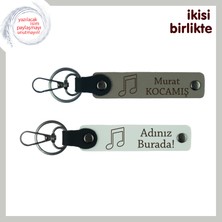 Miawiki Ruhunuzun Melodisini Yansıtan Hediyelik, Nota Temalı Isimli Deri Anahtarlık Takımı, Kül Gri-Beyaz