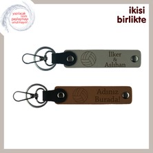 Miawiki Takım Sporu Sevenlere Uygun Deri Anahtarlık Takımı, Kişiselleştirilebilir, Kül Gri-Açık Kahve