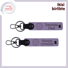 Miawiki Antrenman Günlerini Hatırlatacak Hediye, Voleybol Motifli Deri Anahtarlık Takımı, Mor-Lila
