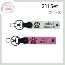 Miawiki Hayvan Dostuna Güzel Bir Sürpriz, Kalpli Pati Desenli Anahtarlık Seti, Isim Yazılabilir, Beyaz-Pembe