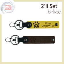 Miawiki Hayvan Sevgisini Yansıtan Minimal ve Sevimli Hediye, Kalpli Pati Deri Anahtarlık Takım, Sarı-K Kahve