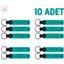 Miawiki Ana Okulu Mezuniyet Hediyesi, 10'lu Set, Üzerine Isim Yazılabilen Deri Anahtarlık, Koyu Turkuaz