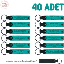 Miawiki Promosyon Firmalarına Özel Üretim, 40'lı Set, Marka Yazılı Deri Hediye Anahtarlık, K Turkuaz & Siyah