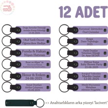 Miawiki Tüm Aile Bireylerine Özel Hediye, 12'li Set, Kişiye Özgü Isim Yazılı Anahtarlık, Mor & Laci
