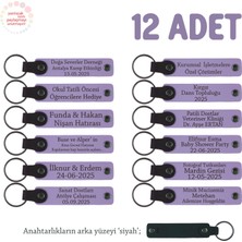 Miawiki Eğitimci Öğretmenlerden Öğrencilere Hediye 12'li Set, Kişiye Özgü Deri Anahtarlık, Mor Lila & Siyah