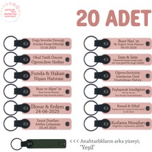 Miawiki Okul Etkinliği Anısına Hazırlanan, 20’li Set, Kişiye Özgü Yazılı Deri Anahtarlık, Pudra & Yeşil